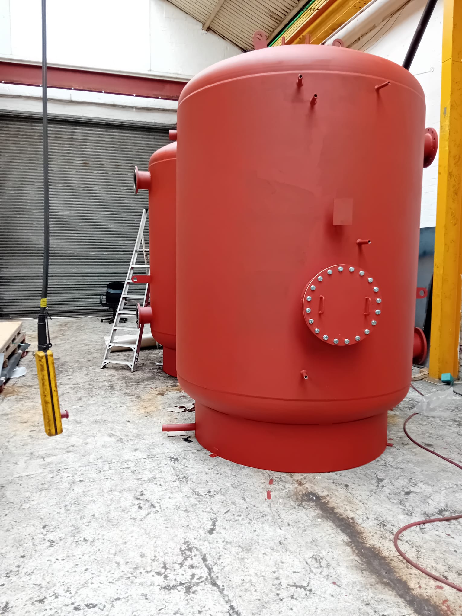 Large red pressure vessel fabricated to customer drawings